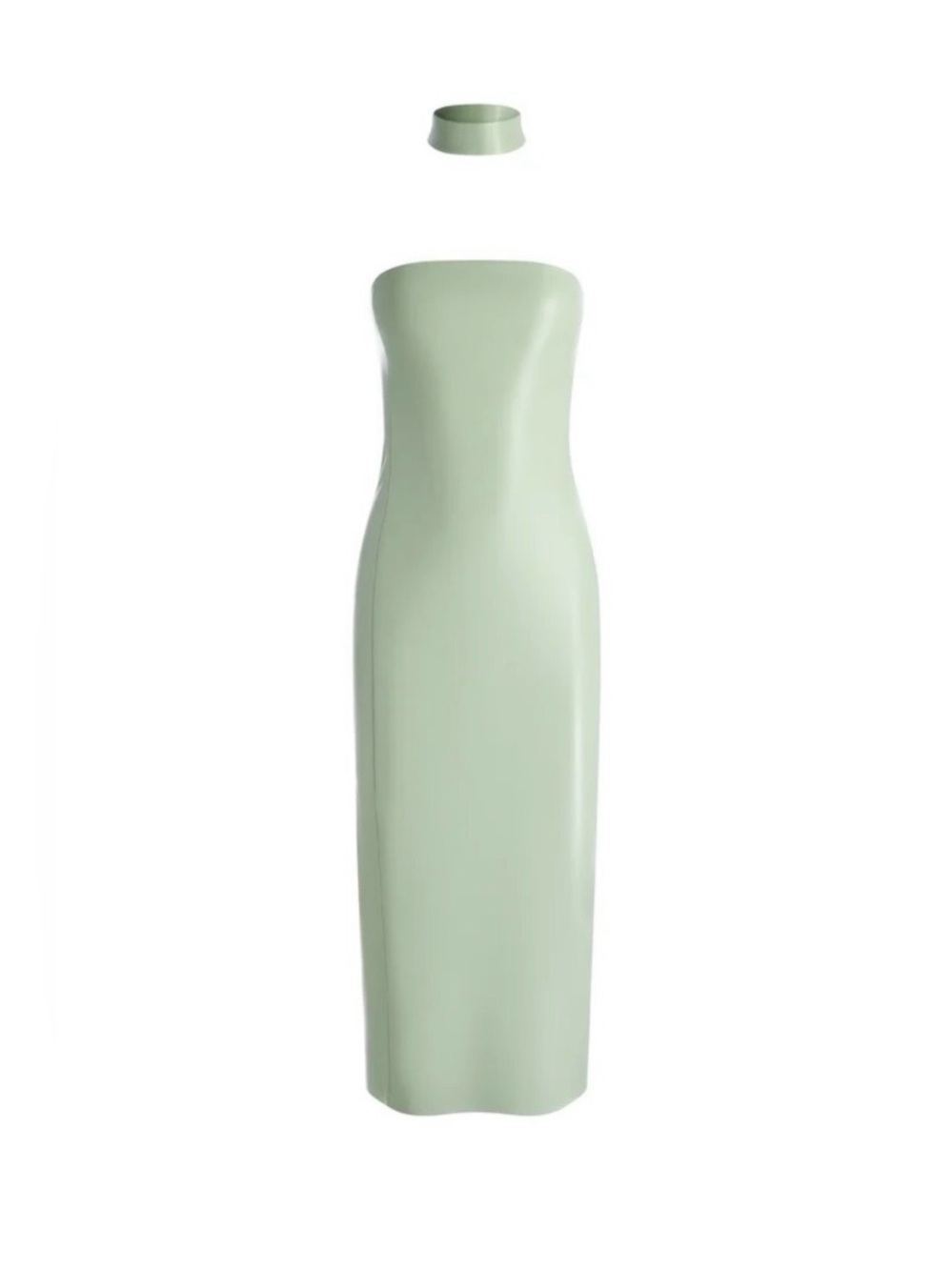 Alice + Olivia Vegan Leather Sage Green Strapless Midi Dress with Choker - Picture 5 of 12